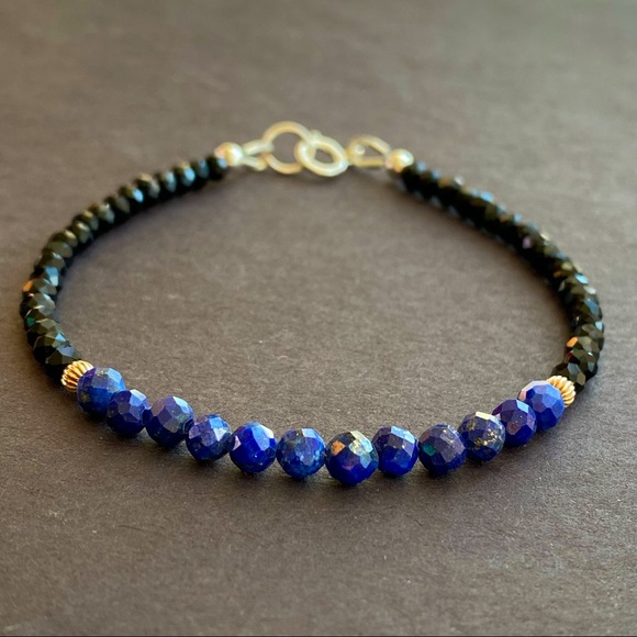 Lapis Lazuli Bracelet blue Natural Gemstone Sterling Silver beaded - Picture 2 of 5